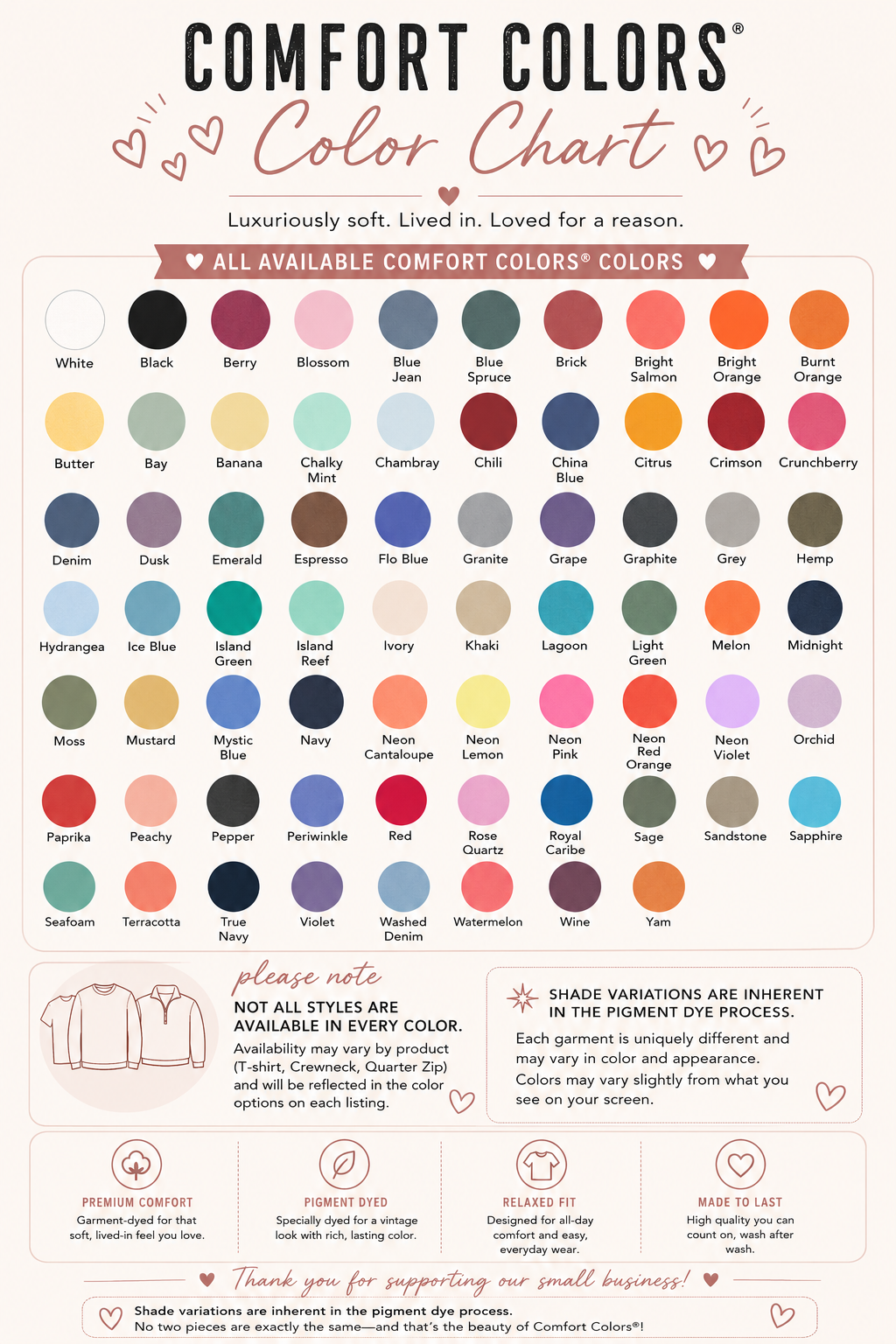 Comfort Colors Color Chart