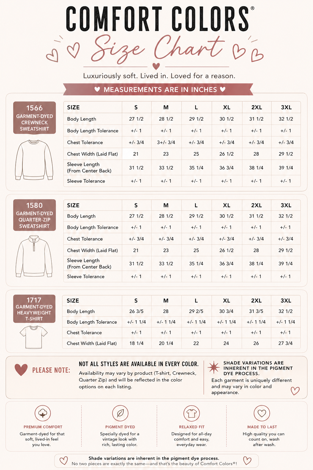 Comfort Colors Size Chart